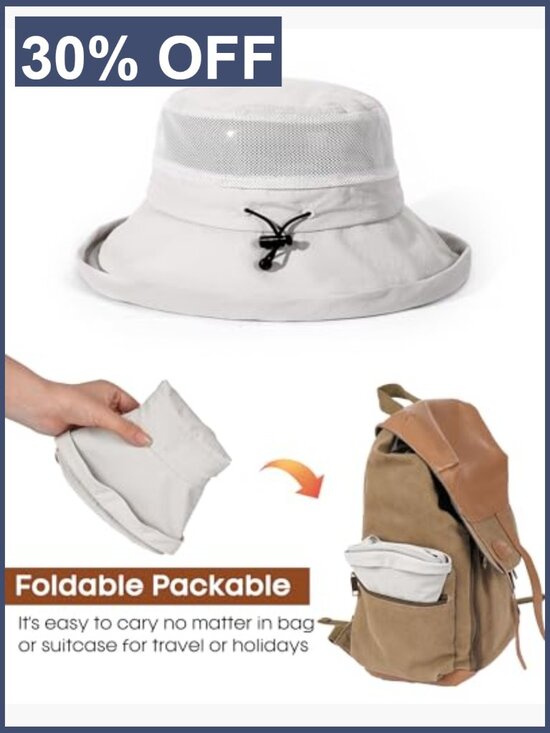 Wide Brim Sun Hat with Ponytail Hole UPF 80+ Packable Bucket Travel main image 5